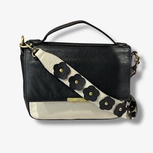 Paradox Leather Black and White Floral Strap Bag
